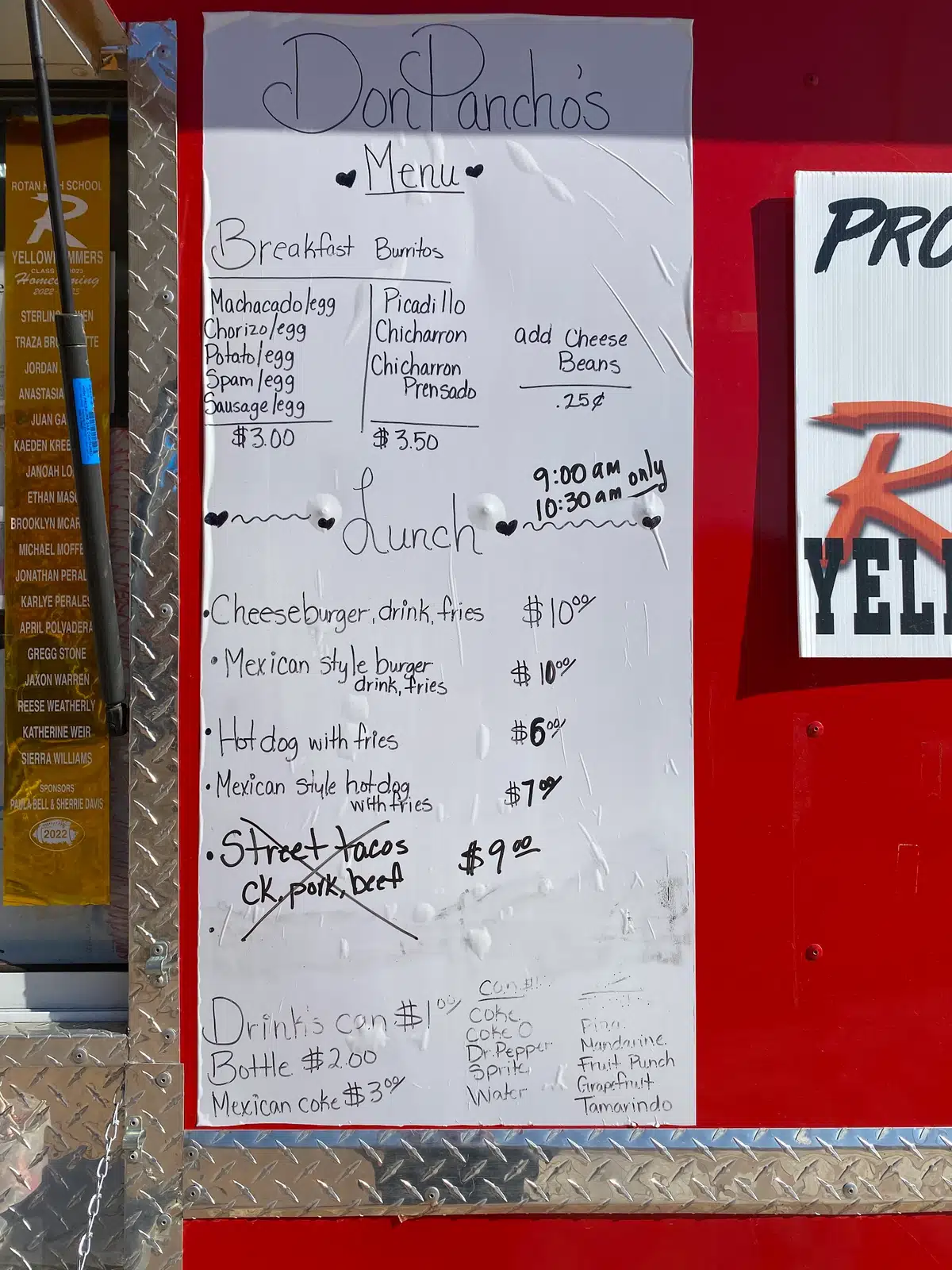 Don Pancho’s Food Trailer Menu